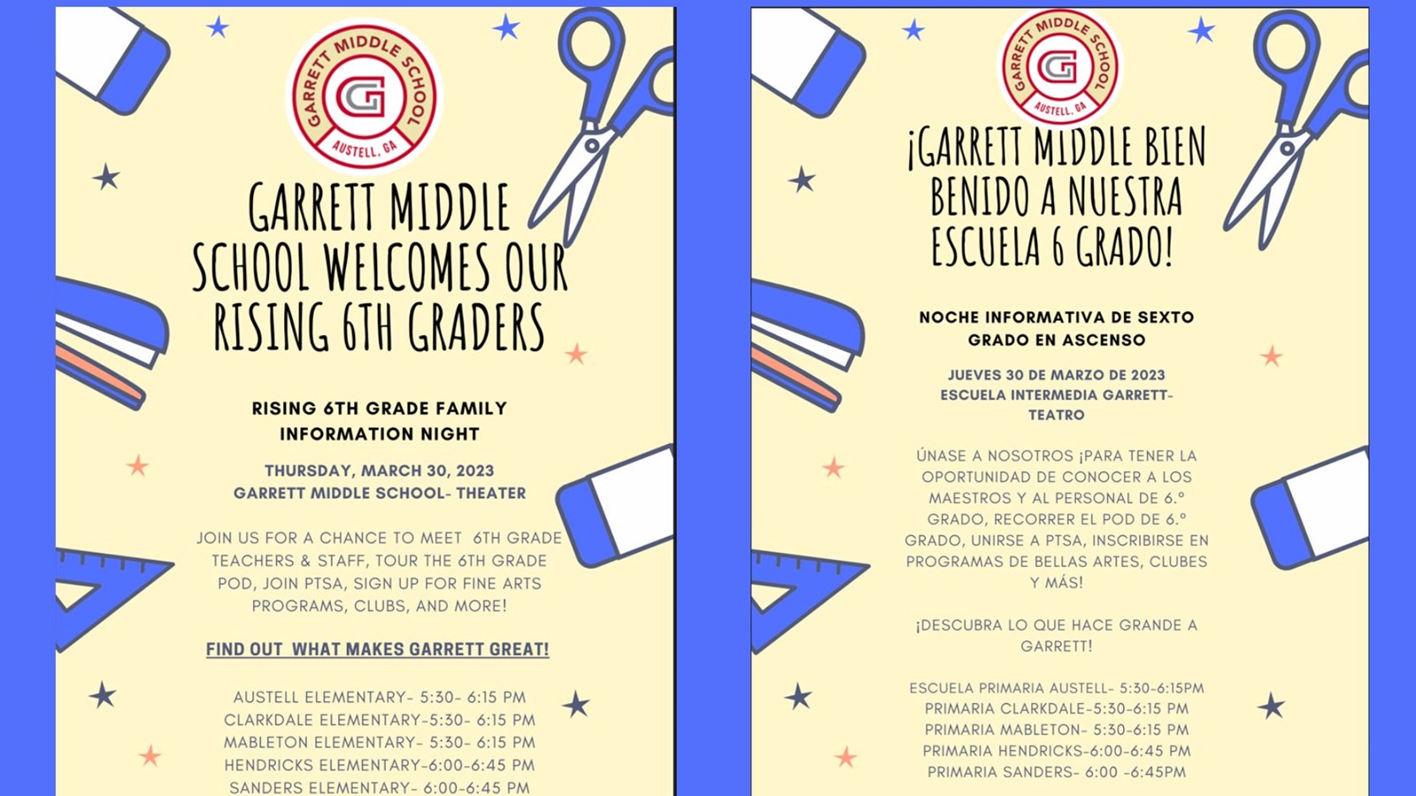 Garrett Middle School Rising 6th Grade Informational Session